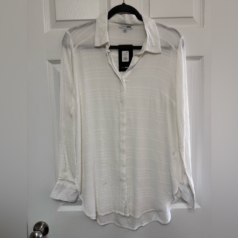 Fashion Nova Textured White Shirt